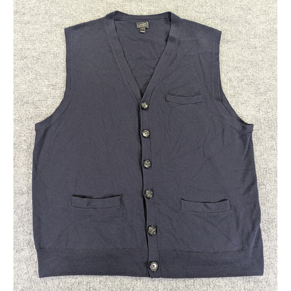 J.Crew Mens Italian Merino Wool Cardigan Vest Navy Blue XL G8239 Tollegno 1900